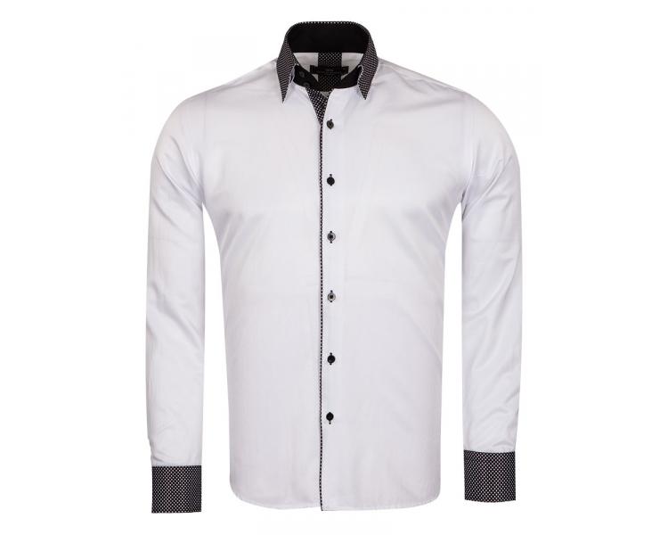 SL 6801 Men's white & black dot print long sleeved shirt Men's shirts