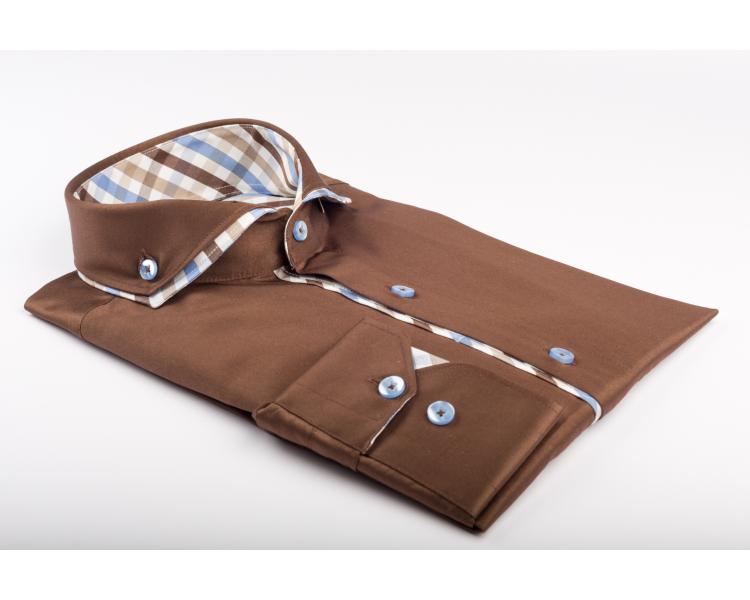 SL 5655 Men's brown double collar long sleeved shirt Men's shirts