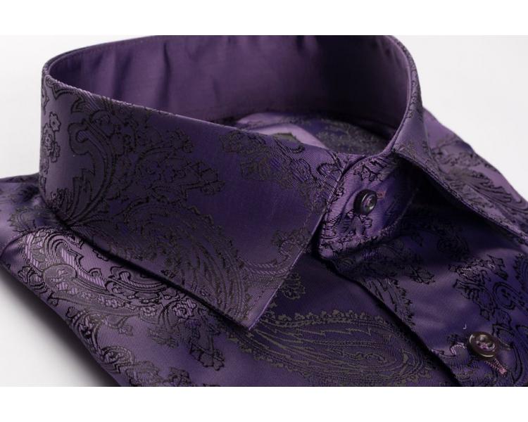 SL 446 Men's purple silk paisley patterned french cuff shirt Men's shirts
