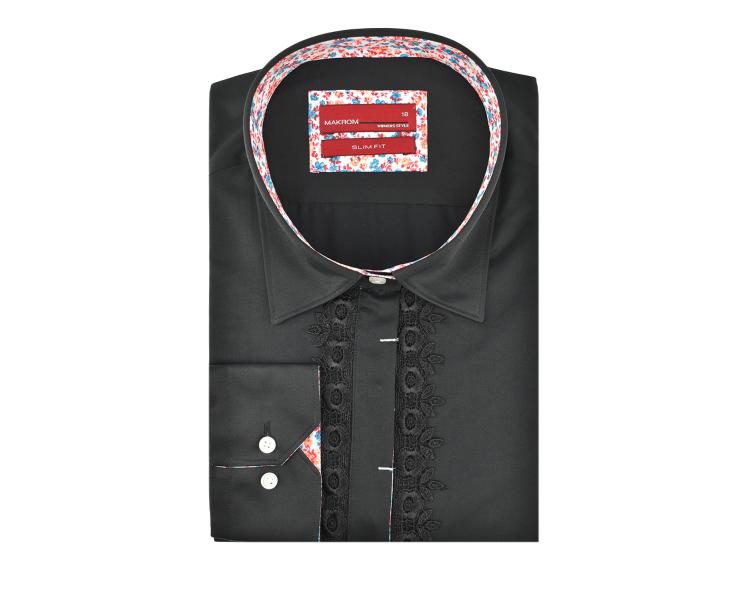 LL 3120-1 Women's black floral trim shirt with laces Women's shirts