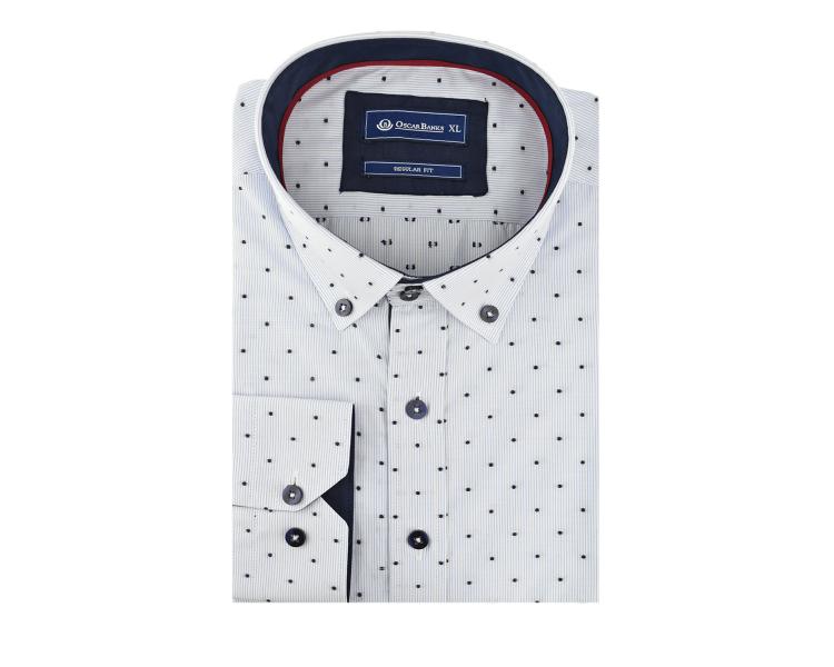 SL 5689 Men's white & light blue stripe dot print shirt Men's shirts