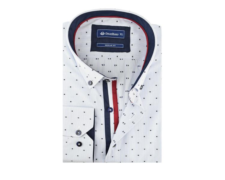 SL 5689 Men's white & light blue stripe dot print shirt Men's shirts