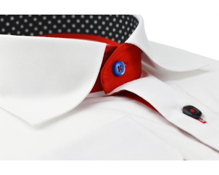 SL 5311 Men's white dot print trim long sleeved cotton shirt Men's shirts