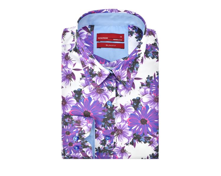 LL 3258 Women's white & purple floral print shirt