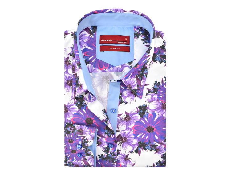 LL 3258 Women's white & purple floral print shirt Women's shirts