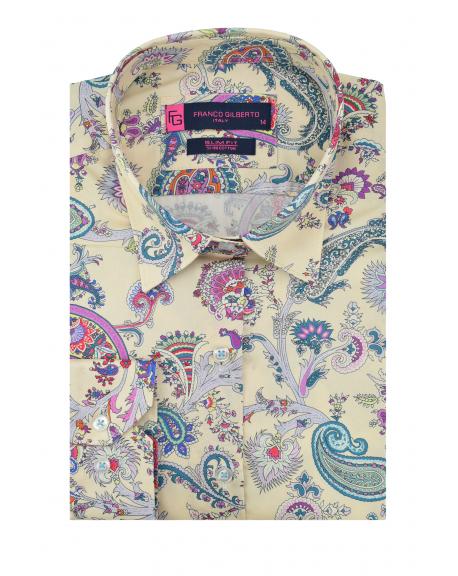 LL 3229 Women's cream paisley design print cotton shirt