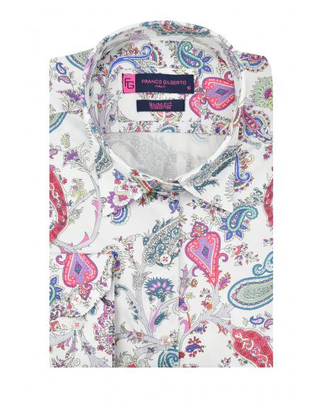LL 3229 Women's white paisley design print cotton shirt