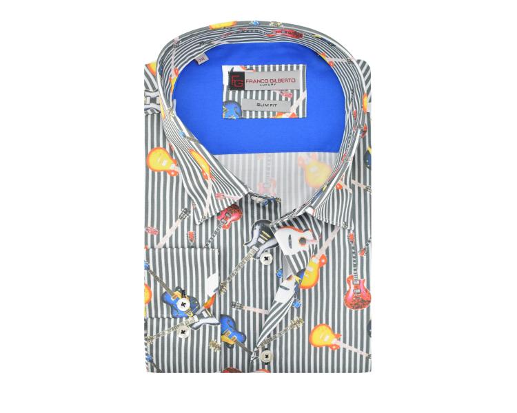 SL 5521 Men's multi striped guitar print shirt Men's shirts