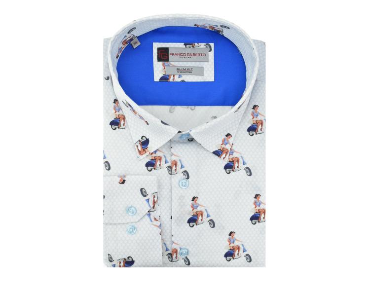 SL 5515 Men's blue vintage print cotton shirt Men's shirts