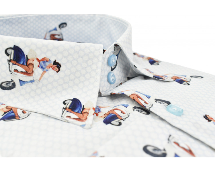 SL 5515 Men's blue vintage print cotton shirt - Quality SL 5515 Men's blue vintage print cotton shirt - Quality