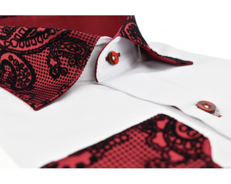 SL 5410 Men's white & red paisley velvet print long sleeved shirt Men's shirts