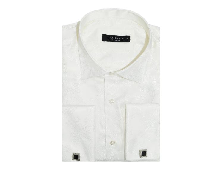 SL 446 Men's beige paisley print double cuff silk shirt Men's shirts
