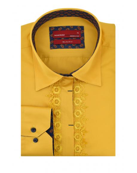 LL 3120-1 Women's gold paisley print trim shirt with laces