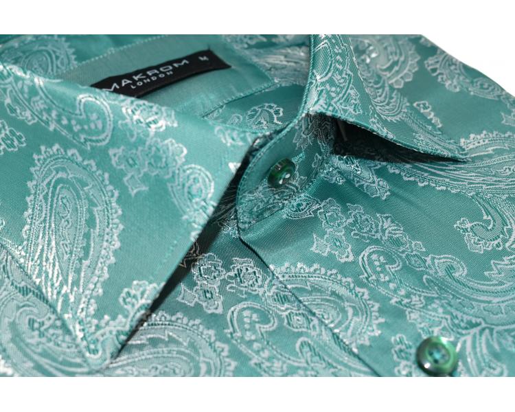 SL 446 Men's green paisley print double cuff silk shirt Men's shirts