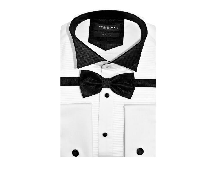 SL 6328 Men's white Plissé wing collar smoking shirt with double cuff Men's shirts