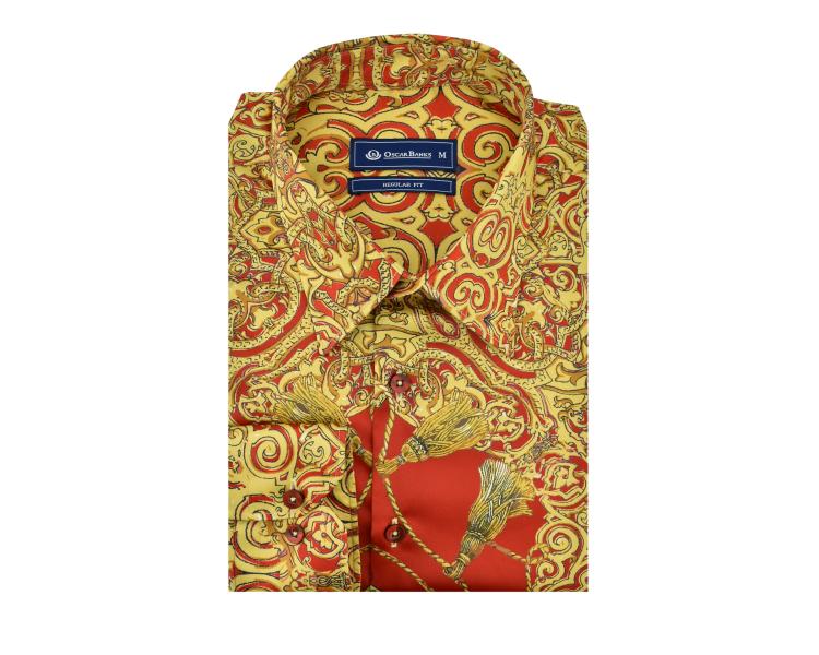 SL 5921 Men's Regular Fit red Baroque print satin shirt Men's shirts