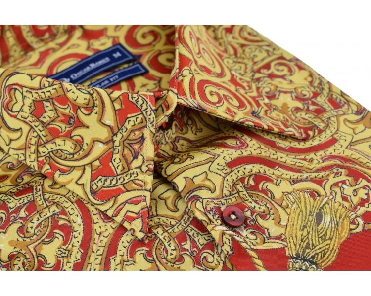 SL 5921 Men's Regular Fit red Baroque print satin shirt Men's shirts