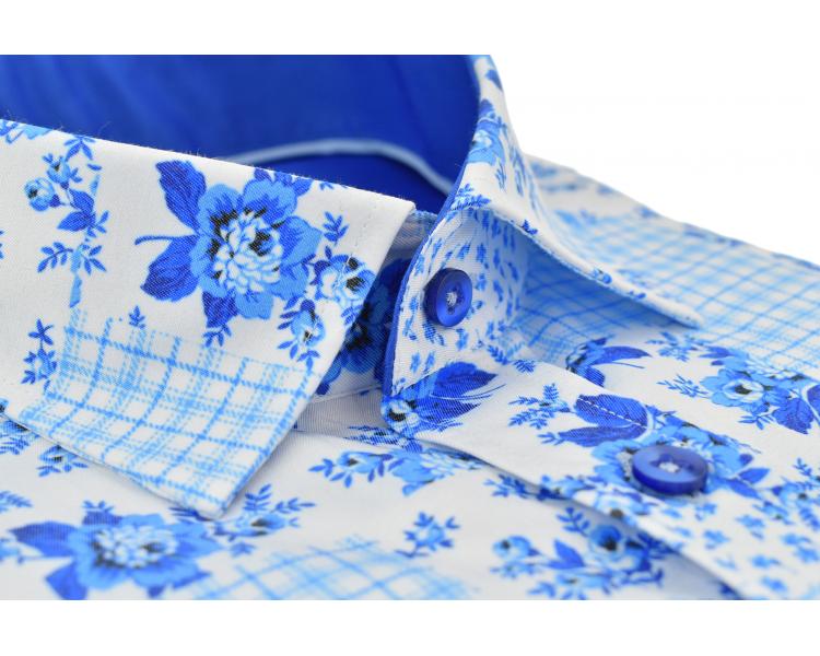 SL 6141 Men's white & blue vintage floral print shirt Men's shirts