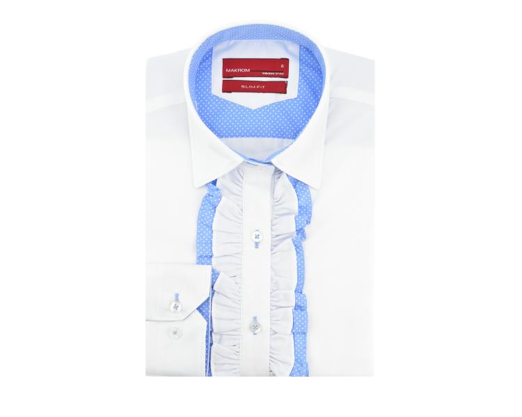 LL 3251 Women's white & blue shirt with frill detail