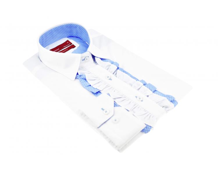LL 3251 Women's white & blue shirt with frill detail Women's shirts