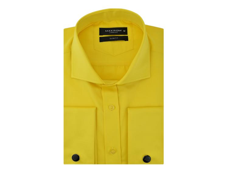 SL 6111 Men's yellow plain double cuff shirt with cufflinks Men's shirts