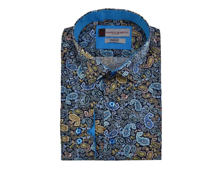 SL 5496 Men's Blue Paisley Patterned Cotton Shirt Men's shirts