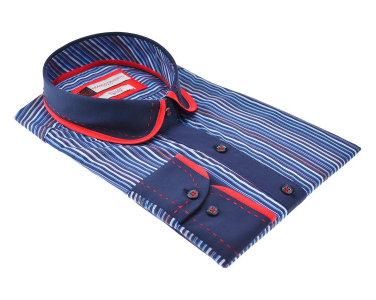 LL 3213 Women's dark blue & red striped club collar shirt Women's shirts