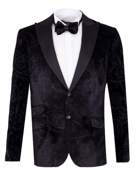 Men's luxury paisley print black velvet blazer