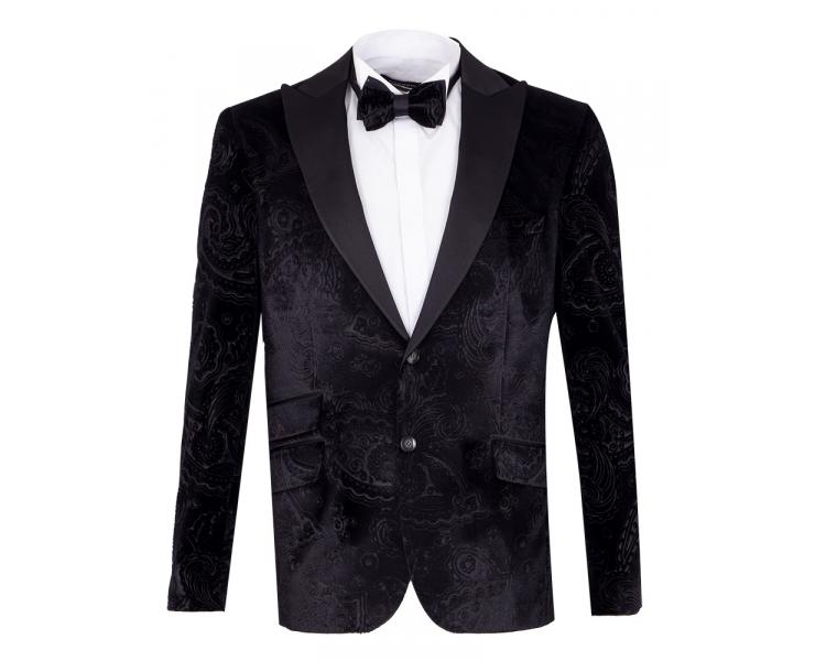 Мужской люксовый бархатный черный пиджак с узором пейсли в стиле ретро