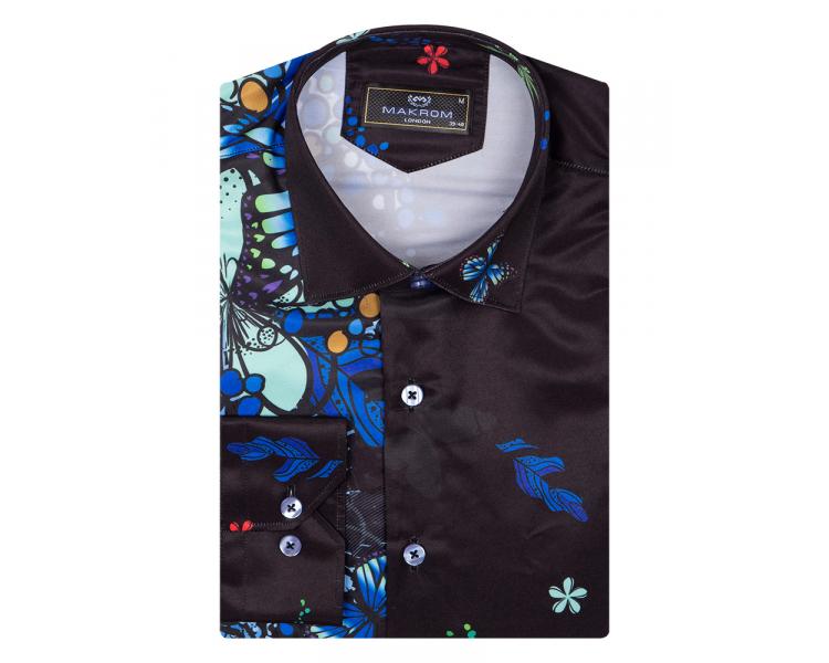 SL 6862 Men's black butterfly &floral print long sleeved shirt Men's shirts