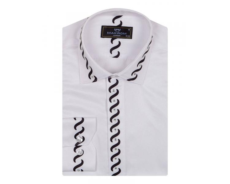 SL 6901 Men's white & black ornament print long sleeved shirt with stones Men's shirts