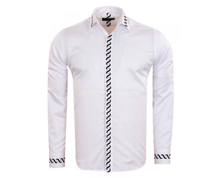 SL 6901 Men's white & black ornament print long sleeved shirt with stones Men's shirts