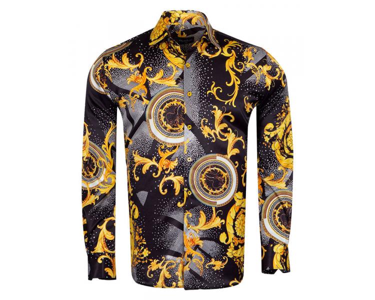 Men's black Barocco print satin long sleeved shirt - Quality Designed ...