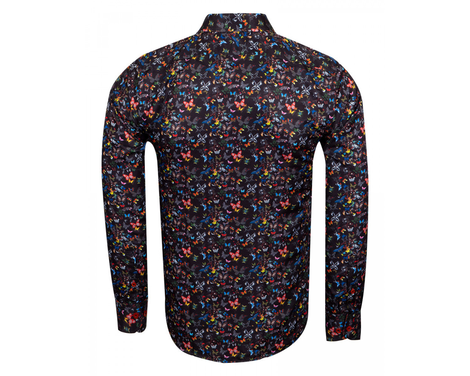 Черная рубашка с принтом цветных бабочек