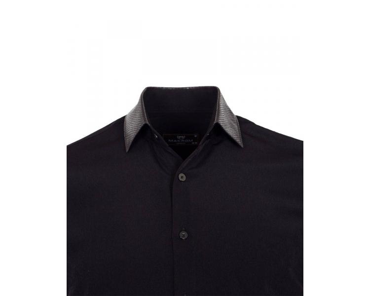 SL 6983 Men's black plain long sleeved shirt with leather details Men's shirts