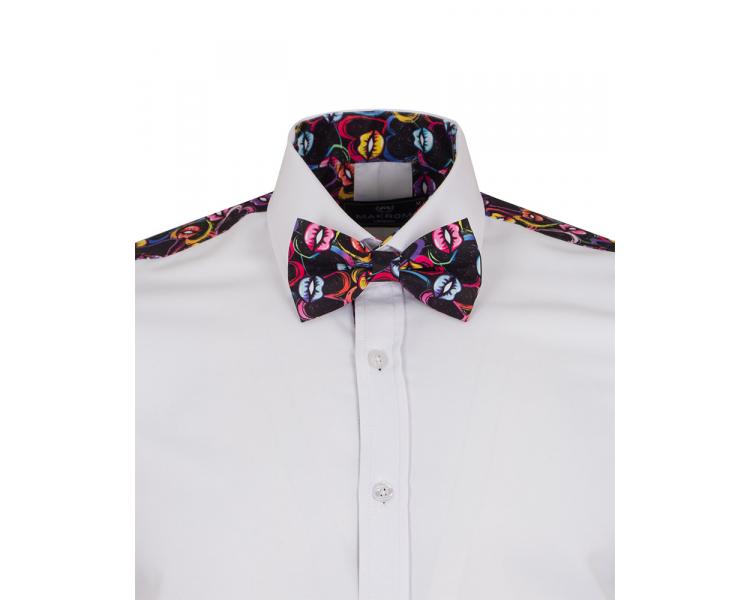 Men's heart & lips print long sleeved shirt with bow tie Men's shirts