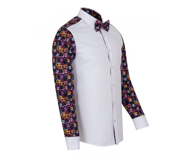 Men's heart & lips print long sleeved shirt with bow tie Men's shirts