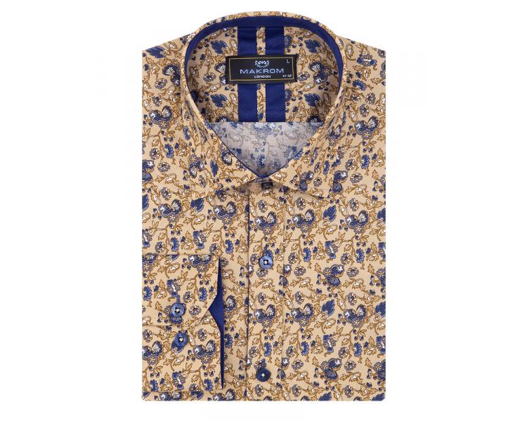 SL 7071 Men's beige & blue floral print long sleeved shirt Men's shirts