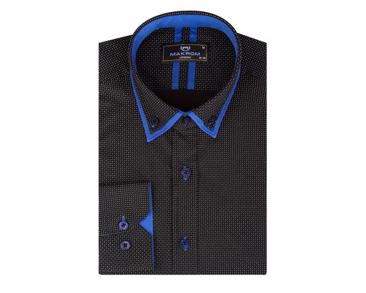 SL 7074 Men's black micro print double collar long sleeved shirt Men's shirts
