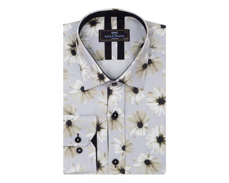 SL 7090 Men's grey floral print long sleeved shirt Men's shirts