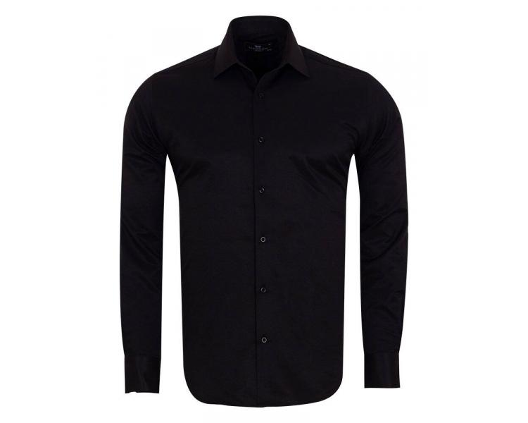 SL 7120 Men's black plain cutaway collar long sleeved shirt Men's shirts