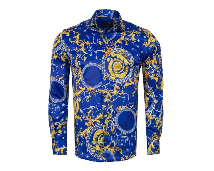 SL 7182 Men's royal blue Baroque print satin shirt Men's shirts