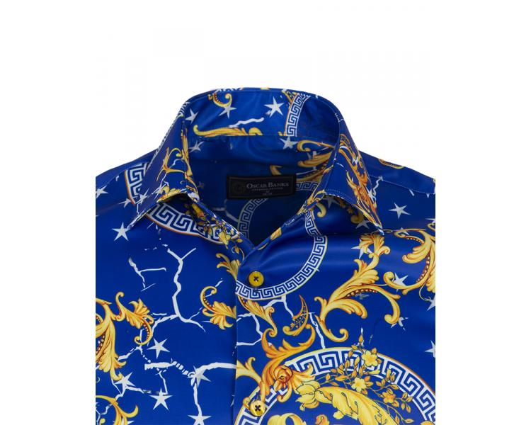 SL 7182 Men's royal blue Baroque print satin shirt Men's shirts