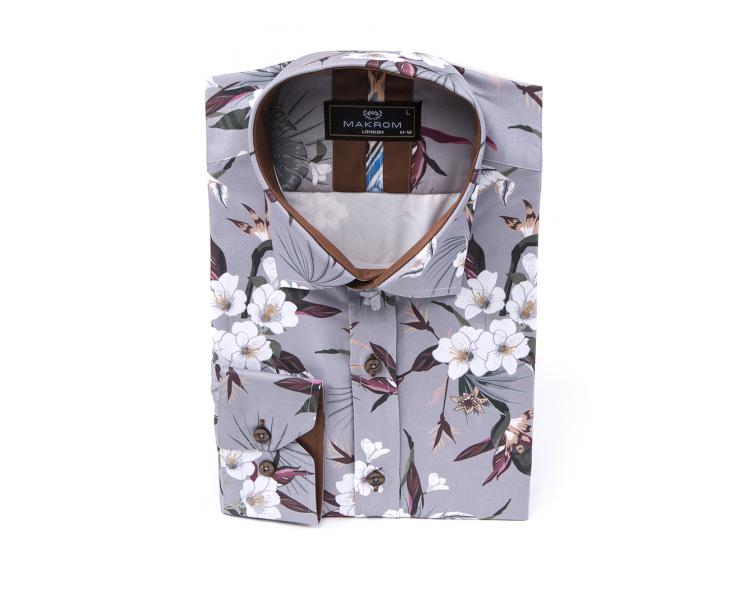 SL 7204 Men's grey exclusive design & floral print shirt Men's shirts