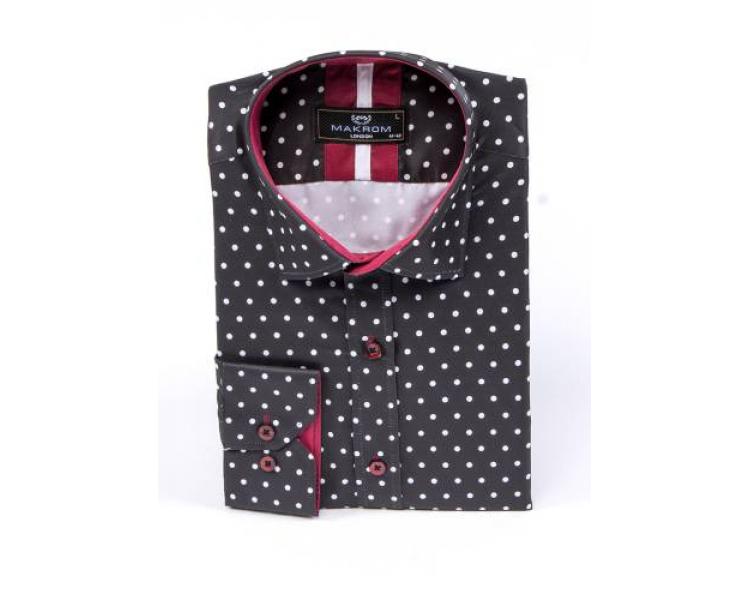 SL 7217 Men's black & white polka dot print long sleeved shirt