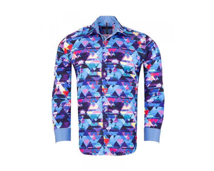 SL 7359 Men's blue retro geometric triangle print long sleeved shirt Men's shirts