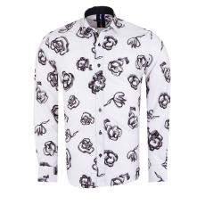 SL 7494 Men's white & black floral print long sleeved shirt Men's shirts