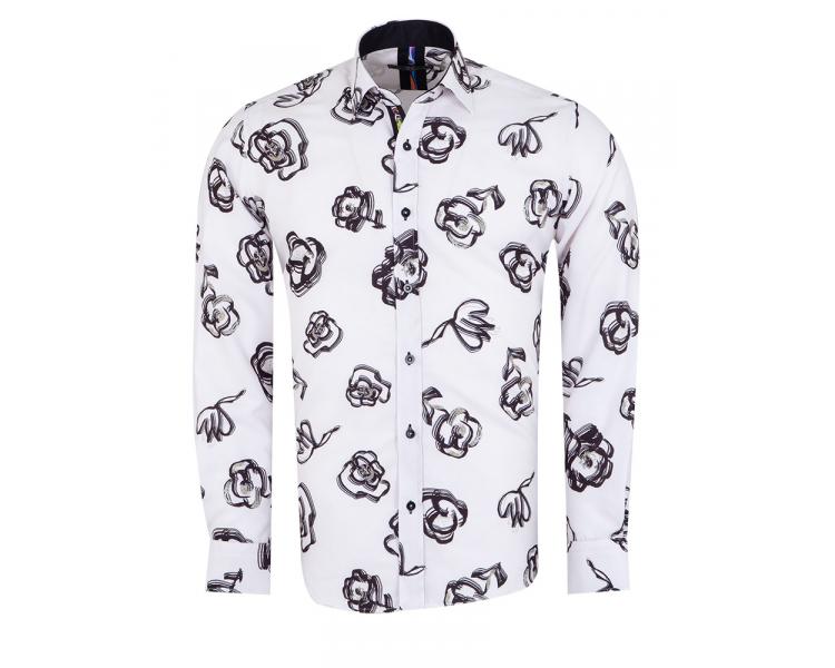 SL 7494 Men's white & black floral print long sleeved shirt Men's shirts