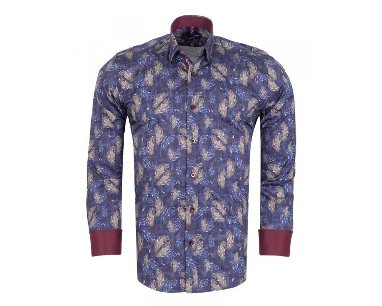 SL 7713 Men's dark blue paisley print long sleeved pure cotton shirt Men's shirts