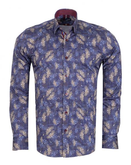 SL 7713 Men's dark blue paisley print long sleeved pure cotton shirt
